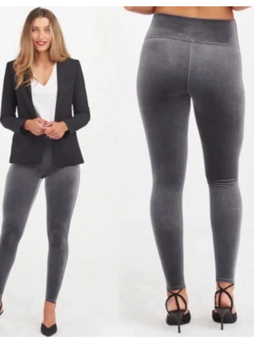 SPANXShape Leggings 4 pcs: 1 Black Faux Leather, 3 Velvet: Black, Gray, Bugundy - Picture 4 of 16